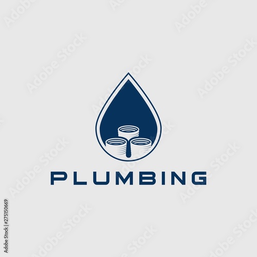 Creative plumbing logo.Water drop with pipes symbol logo design - Vector	