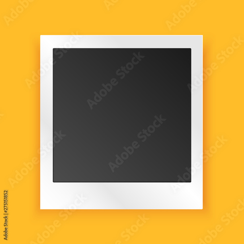 Vintage realistic photo frame template on yellow background.