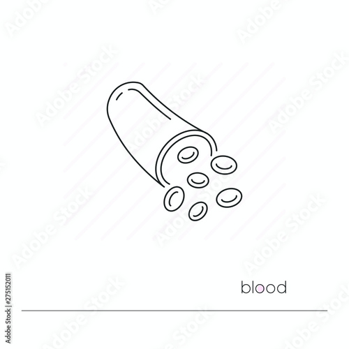 Blood icon isolated. Single thin line symbol of vessel and erythrocyte. Human body anatomy outline pictogram.