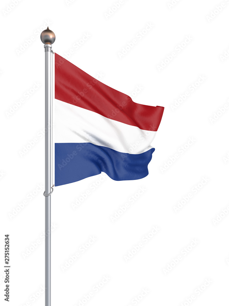 Netherlands flag blowing in the wind. Background texture. 3d rendering, wave. Isolated on white. Illustration.