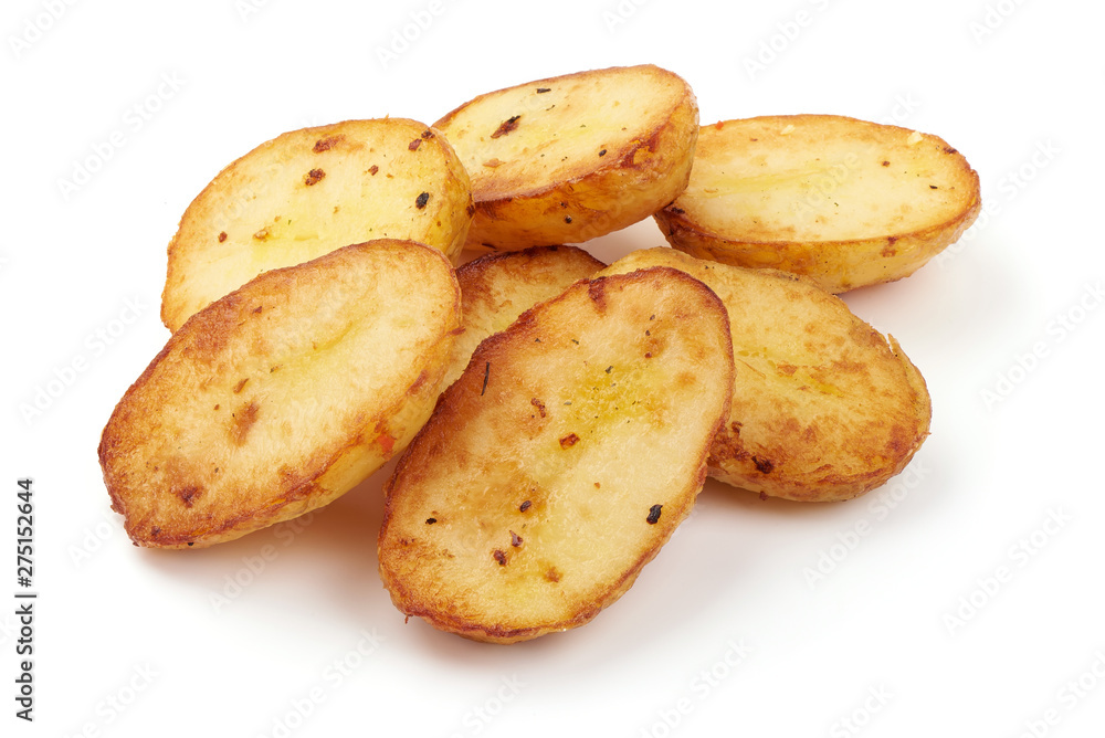 Baked halves of Potatoes, close-up, isolated on white background Baked halves of Potatoes, close-up, isolated on white background