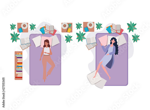 young women in bed with sleeping pose