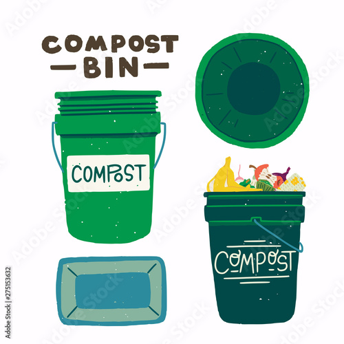 Compost bins with food scraps clipart