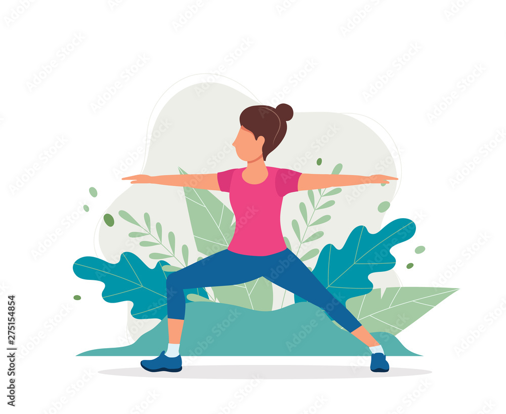Woman exercising in the park. Vector illustration in flat style, concept illustration for healthy lifestyle, sport, exercising.