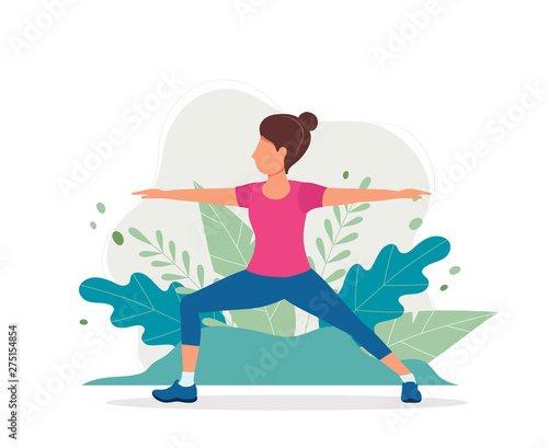 Woman exercising in the park. Vector illustration in flat style, concept illustration for healthy lifestyle, sport, exercising.