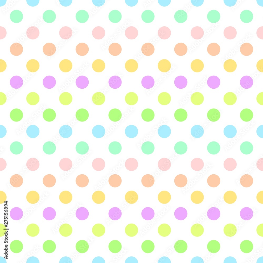 Seamless pattern of polka dots colorful, white background