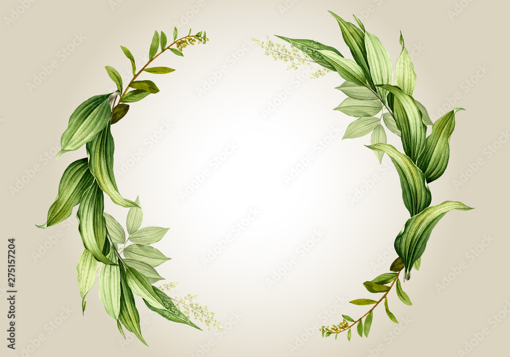 Frame with green leaves in circle. Background vector