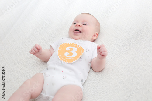 Close up Portrait of 3 Month Old Baby Girl with Sticker, Happy Cute Baby, Happy  family concept, The most Beautiful Girl, Princesses 