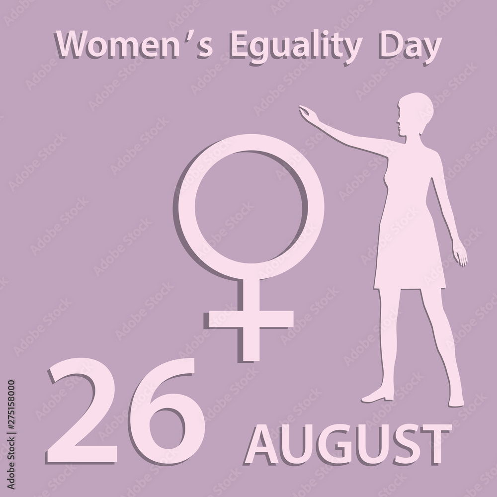 Woman silhouette and female symbol - pink background - vector. US - banner, august 26. Women's Equality Day Woman silhouette and female symbol - pink background - vector. US - banner, august 26. Women's Equality Day