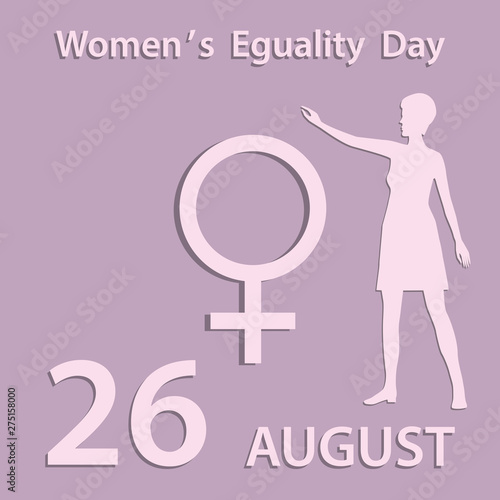 Woman silhouette and female symbol - pink background - vector. US - banner, august 26. Women's Equality Day