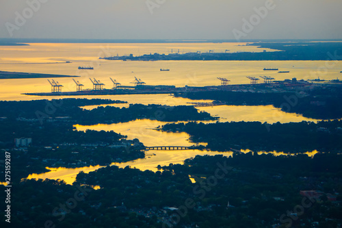 norfolk virginia va port city at sunset photo