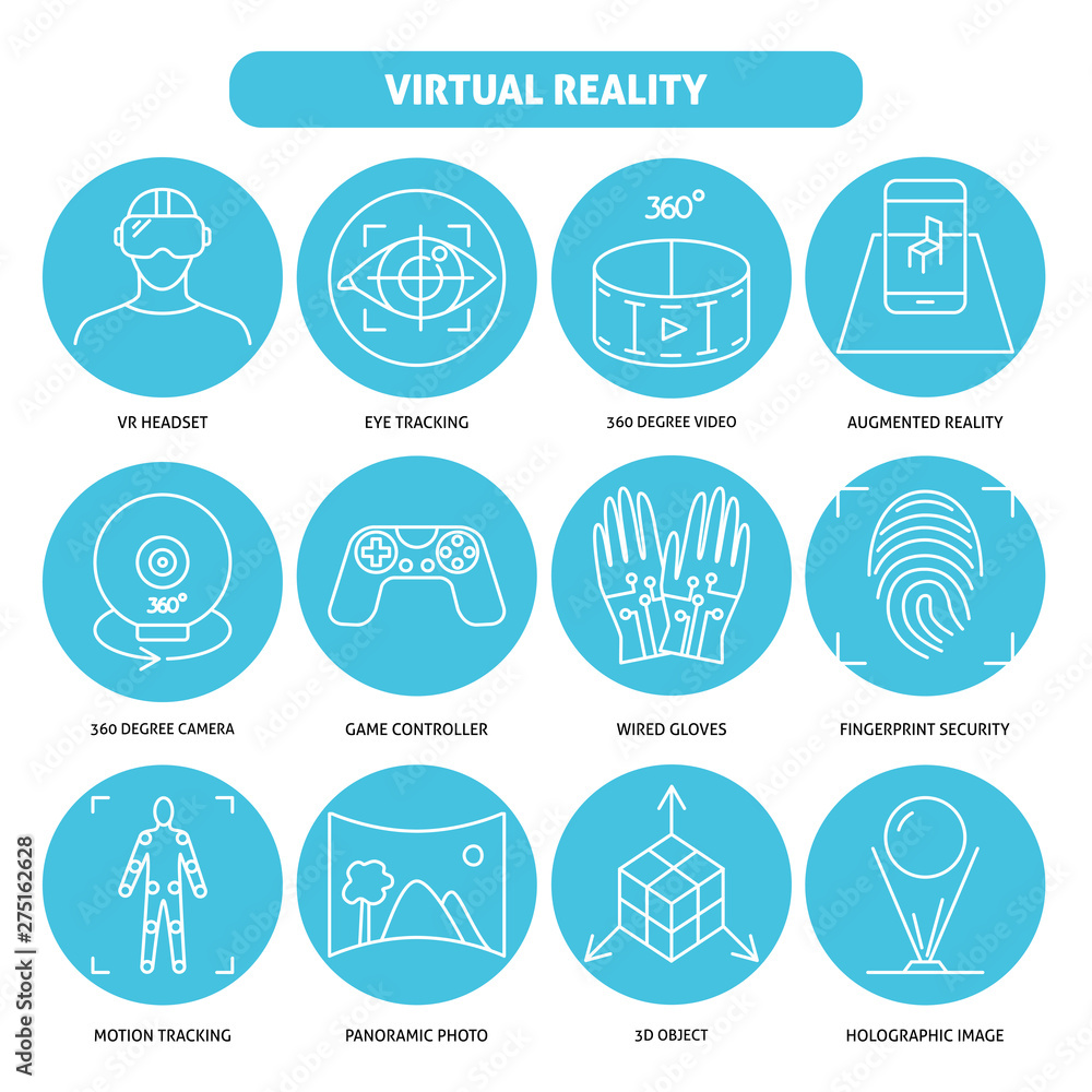 Virtual reality icon set in thin line style Virtual reality icon set in thin line style