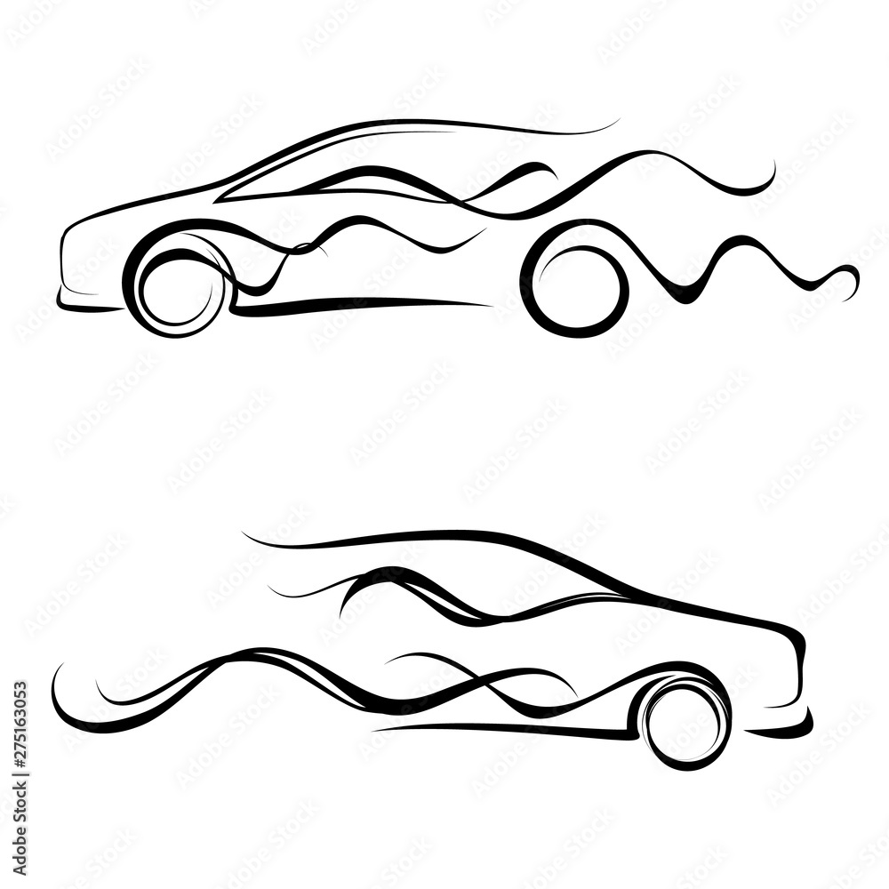 Abstract image of a car.Lines and waves Silhouette of a car. Vector.