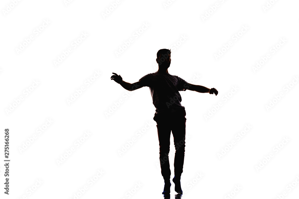 Excited man stretching before dancing Excited man stretching before dancing