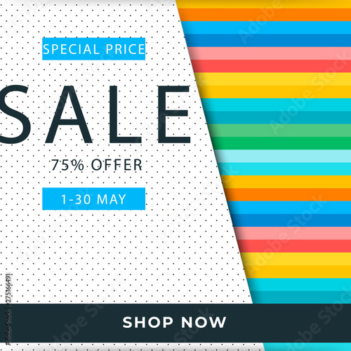Colorful background with dotted texture. 75% Sale banner template design. Big sale special offer. Special offer banner for poster, flyer, brochure, sticker. Vector illustration.