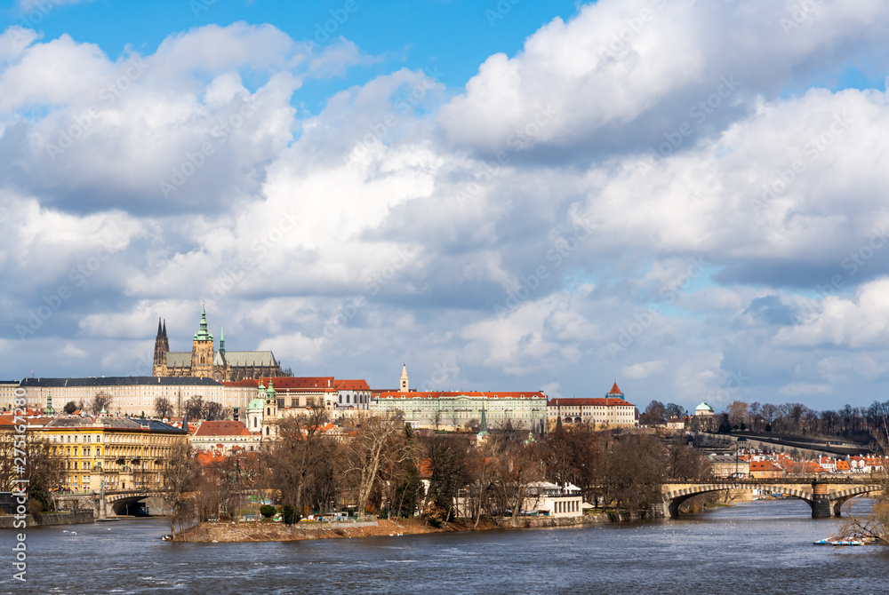 View of the castle of Prague with the Moldova river