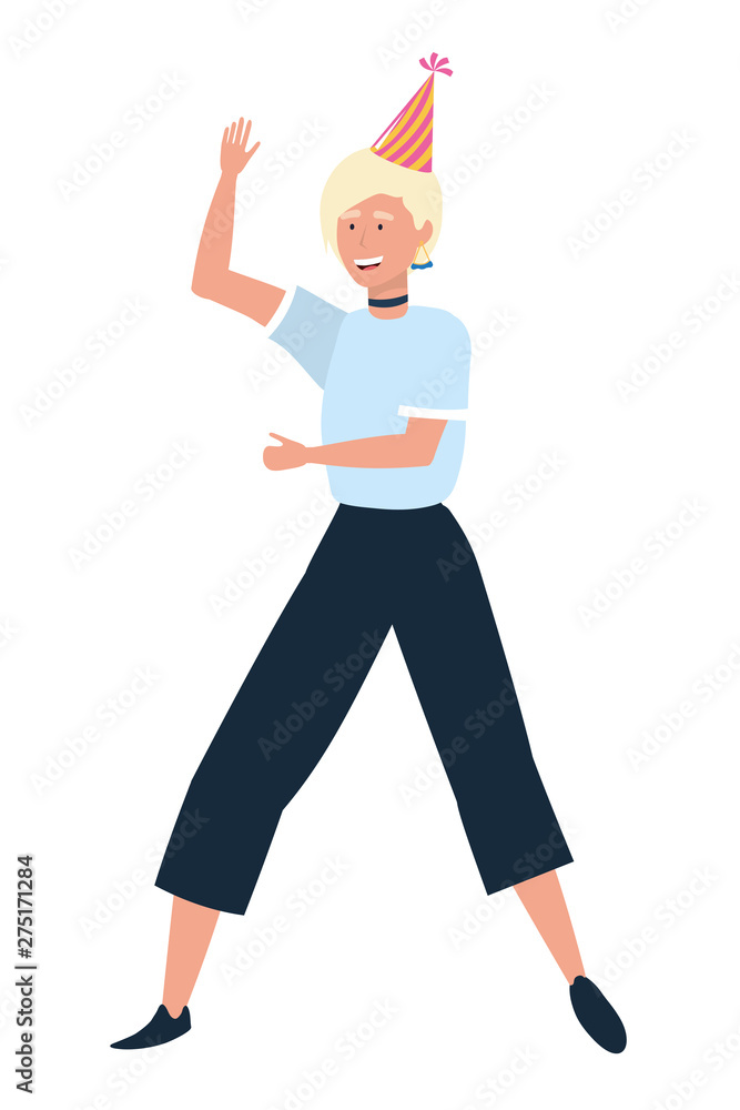 Fototapeta premium Woman cartoon with party hat design