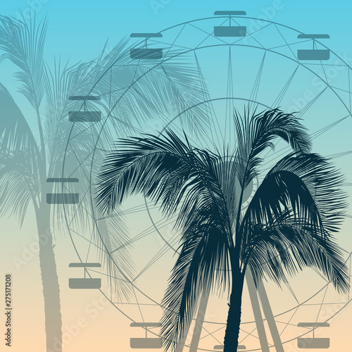 Ferris wheel and palm tree silhouette background