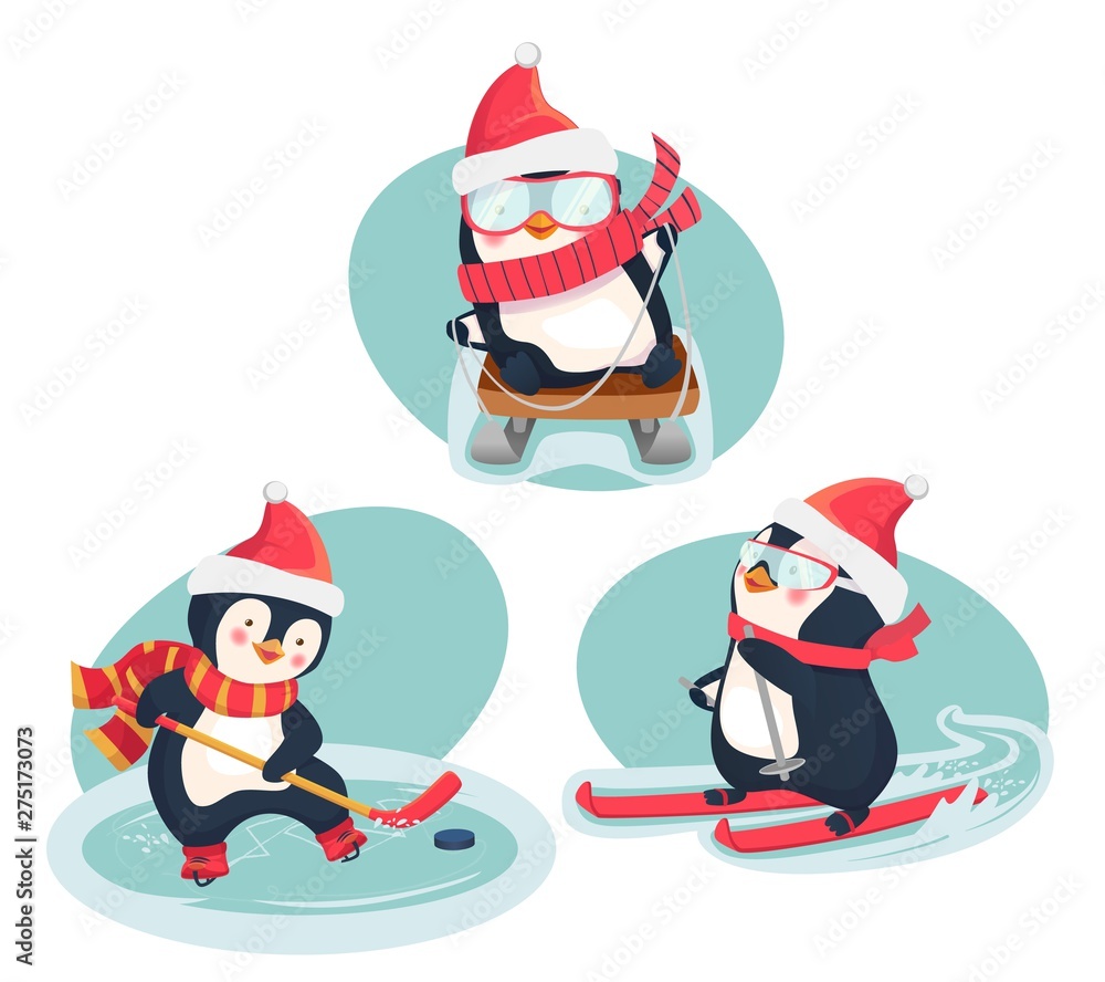 Fototapeta premium active penguins in winter concept