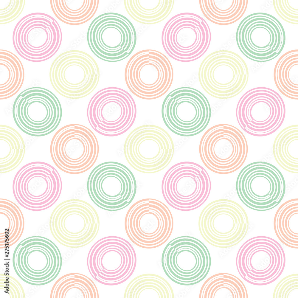  Abstract round seamless pattern with circles, rings. Vector illustration. 