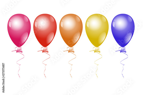 Colorful helium balloons on a white background