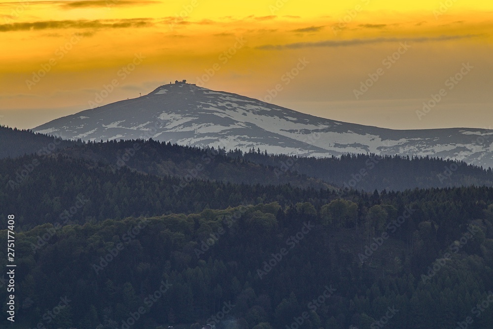 sunset over the summit during summer, Czech highest mountain