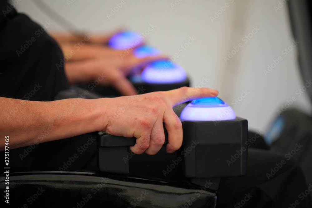 Naklejka premium game business pla hand controller man using simulator virtual control panel