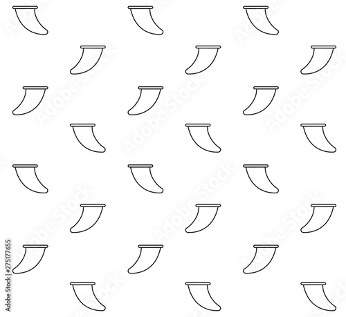 Vector seamless pattern of black line surf board fin isolated on white background 