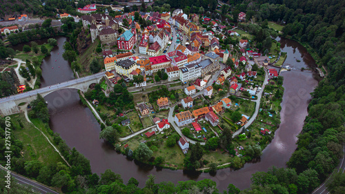 The picturesque town of Loket in the meander of the river Ohre photo
