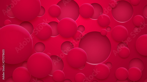 Abstract background of holes and circles with shadows in red colors