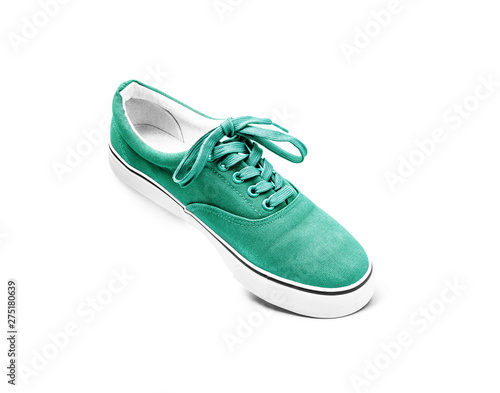 green canvas shoes isolated on white