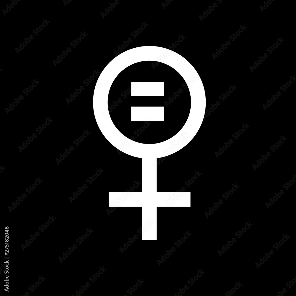 Fototapeta premium Vector flat feminist icon of women equality isolated on black background