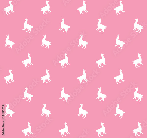Vector seamless pattern of white llama silhouette isolated on pink background