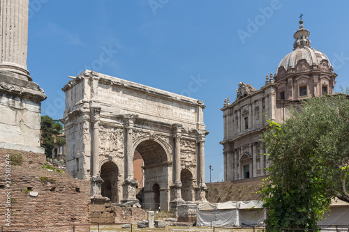 Panorama of Roman Forum in city of Rome
