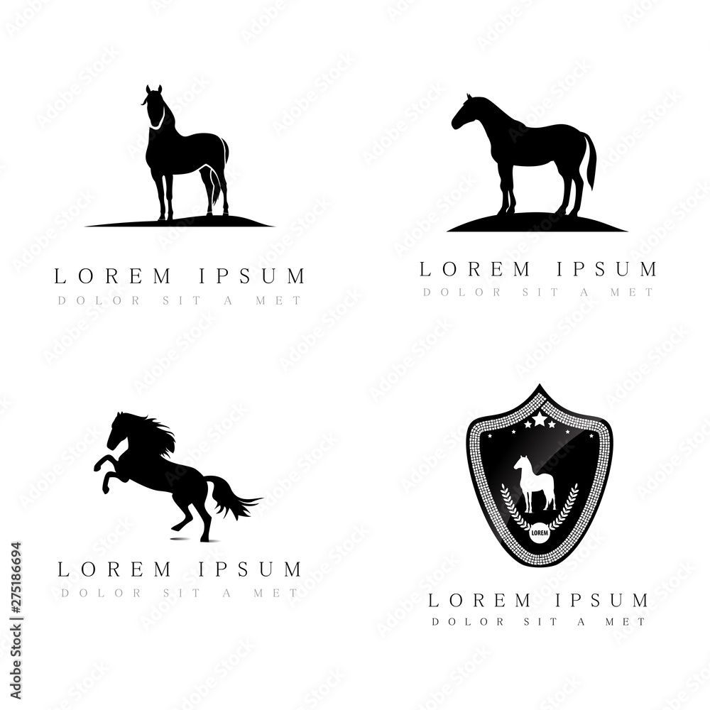 Horse Logo Set - Isolated On White Background. Horse Vector Illustration, Graphic Design. For Label, Sticker, Icon, Symbol And Race Logo. Concept Of Black Hourse Icon Collection