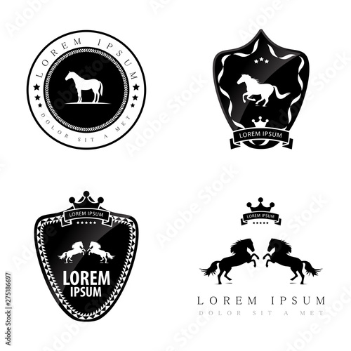 Horse Logo Set - Isolated On White Background. Horse Vector Illustration, Graphic Design. For Label, Sticker, Icon, Symbol And Race Logo. Concept Of Black Hourse Icon Collection