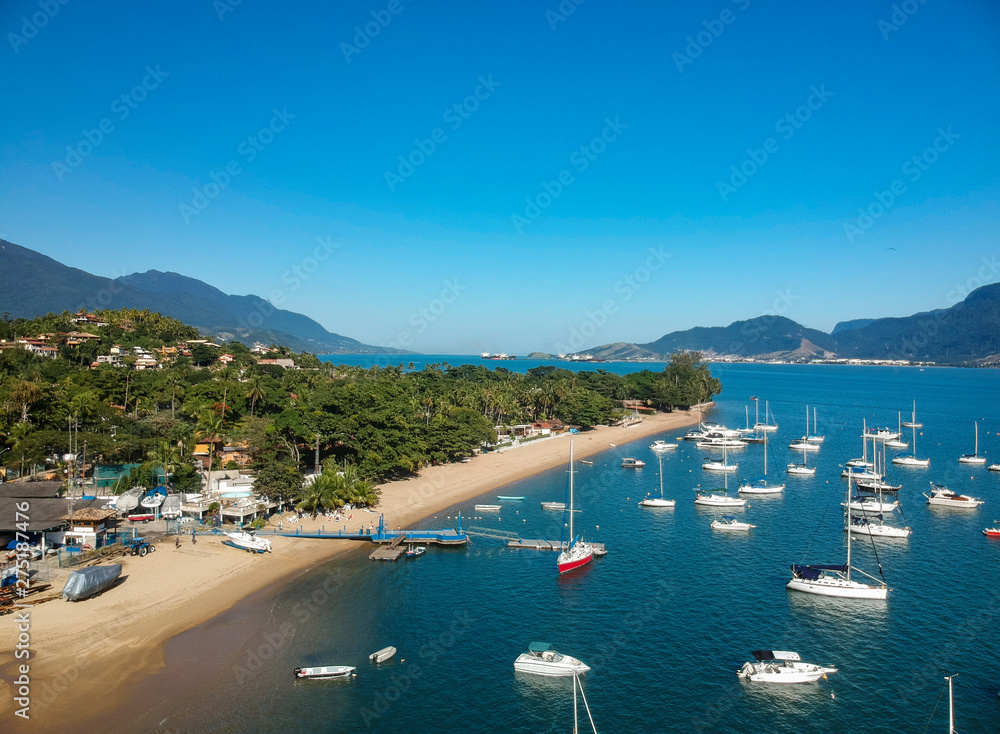 Obraz premium Aerial view of Ilhabela beach island, Sao Paulo, Brazil