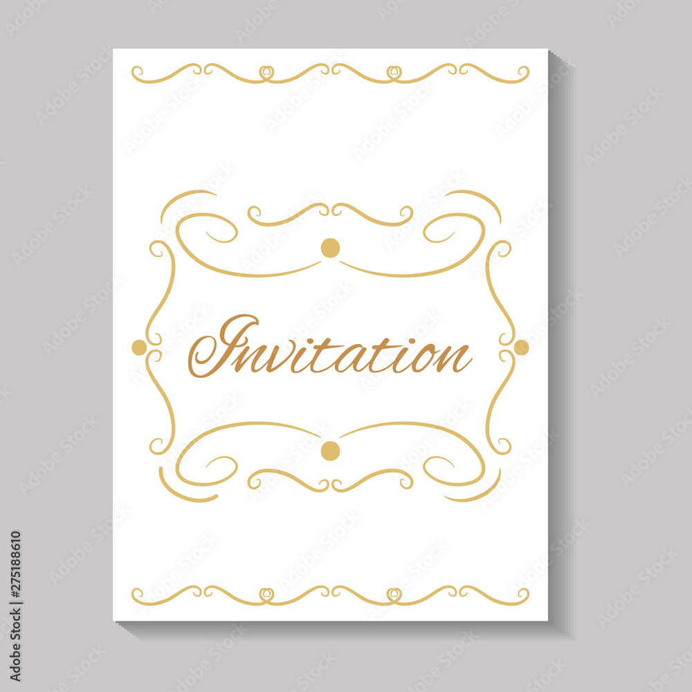 invitation card with edges golden calligraphy