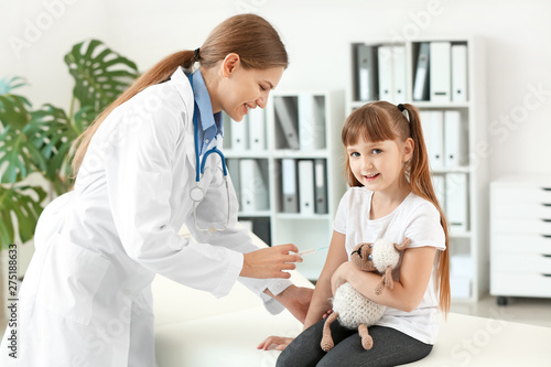 Doctor vaccinating little girl in clinic