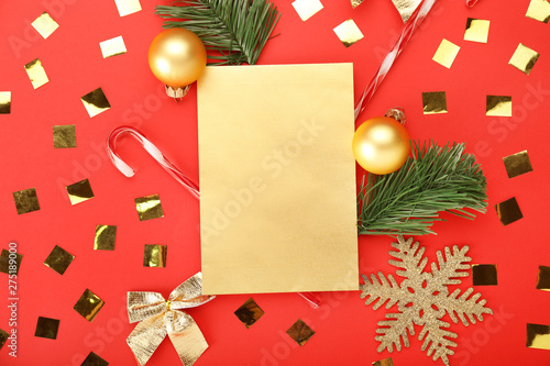 Beautiful Christmas composition with blank card on color background © Pixel-Shot