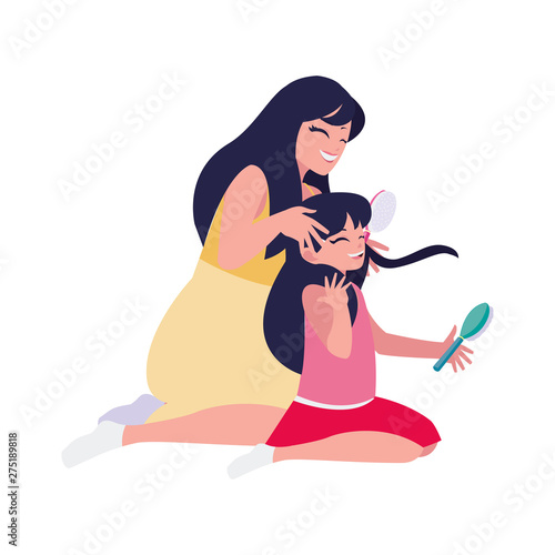 mom combing little daughter characters