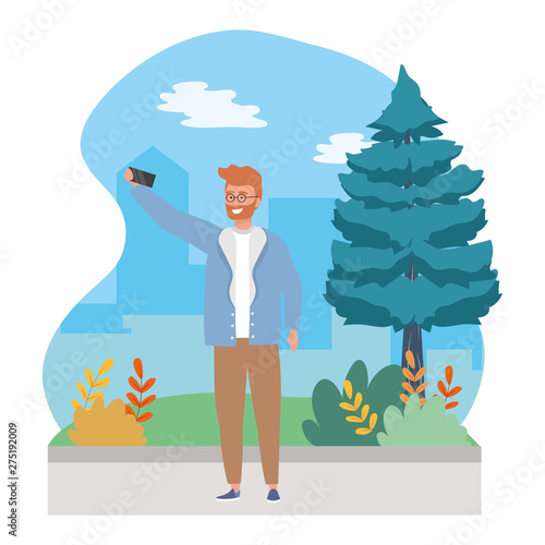 Avatar man with smartphone taking a selfie design
