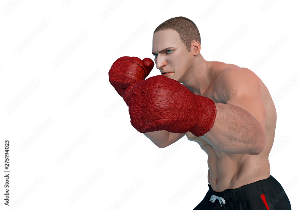 boxer cartoon left attack in a white background