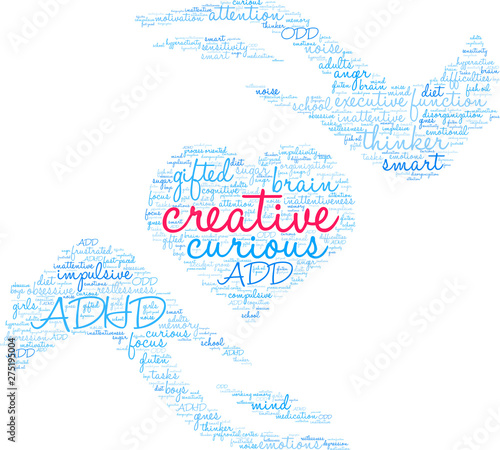 Creative ADHD Word Cloud on a white background. 