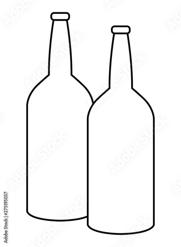 two glass bottle icon cartoon in black and white