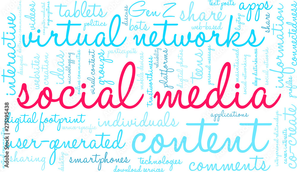 Social Media Word Cloud on a white background. 
