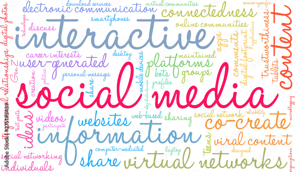 Social Media Word Cloud on a white background. 
