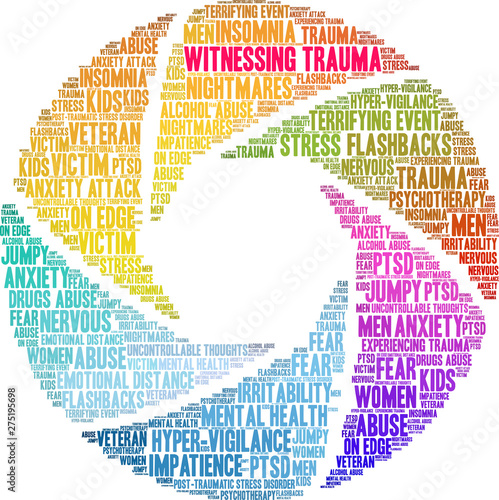 Witnessing Trauma Word Cloud on a white background. 