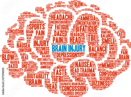 Brain Injury Word Cloud on a white background. 