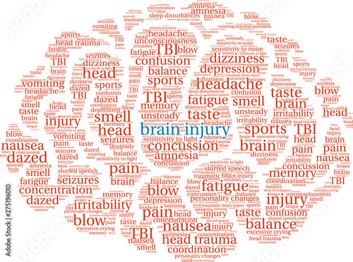 Brain Injury Word Cloud on a white background. 